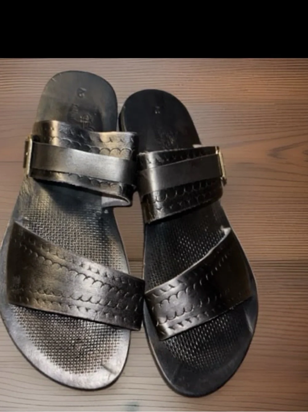 Infinite Ramsco Handcrafted Custom Black Leather Slide Sandals ,Men’s size 8